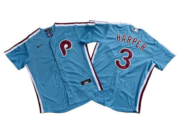 Mens Philadelphia Phillies #3 Bryce Harper Nike Light Blue Authentic Alternate Baseball Jersey